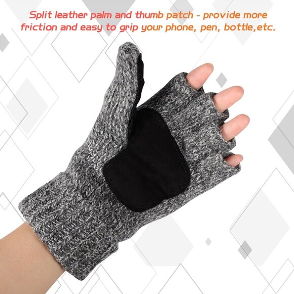 Women's Light Grey Winter Warm Thermal Insulation Fingerless Texting Wool Gloves - Picture 6 of 6